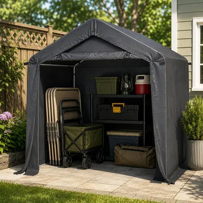 Produktbild von FCH 180X180X205CM Gerätehaus Garagenzelt Carport Folienzelt Gartenschuppen Fahrradgarage Lagerzelt Foliengerätehaus Geräteschuppen Gerätehaus，Schwarz