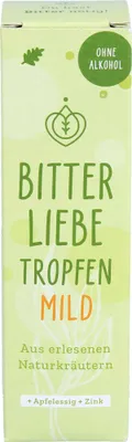 Produktbild von Bitterliebe Tropfen mild, Flüssigkeit, Tropfflasche, 50 ml, Erwachsener, Deutschland, Glycerin; -Apfelessig; Wasser; Extrakt aus getrockneten Pflanzen und Kräutern...