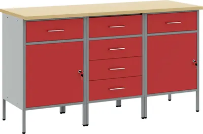 Obrázek produktu pro Pracovní stůl vidaXL se zásuvkami, 3 kusy, červený a šedý, 150 x 55 x 85 cm