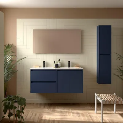 Produktbild von Badezimmermöbel BALTIC 1200 2 Türen und 2 Schubladen BLUE SATIN + Waschtisch + Spiegel