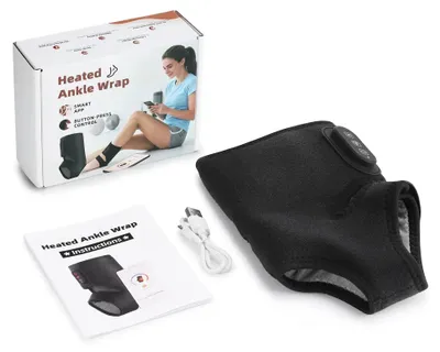 Image de Attelle de cheville chauffante - Appareil de massage pour les pieds et les chevilles - 2 en 1 - 3 niveaux de chaleur - 3 niveaux de vibration - 3000 mAh - Rechargeable pendant l'utilisation - Soulagement de la douleur