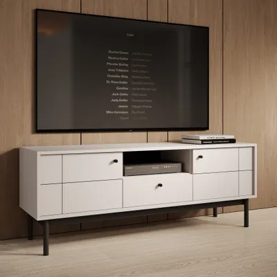 Produktbild von Masseno TV-Schrank GIAPPONESE 153,5 cm Fernsehschrank mit 1 Schubladen und 2 Türen TV-Lowboard für Wohnzimmer Modern 153,5x39x56,6 cm Kaschmir / Kaschmir