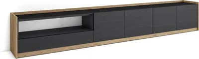 Image de Meuble TV, Banc Télé, Grand espace de Rangement, 310x37x50cm, Pour les TV jusqu'à 80", Meubles de salon, Noir et chêne