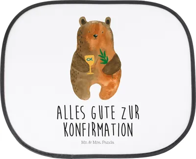 Produktbild von Mr. & Mrs. Panda Sonnenschutz Auto Bär Konfirmation - Weiß - Geschenk, Gottesdienst, saugnapf, Evangelisch, Kirche, Sonnenblende, Teddy, Autoscheiben