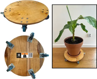 Produktbild von Pflanzenroller, Transportrol auf Rädern für Pflanzgefäße PREMIUM – Tragfähigkeit 200 kg, Durchmesser 40 cm, Gummiräder, Bremse, wasserfestes Sperrholz