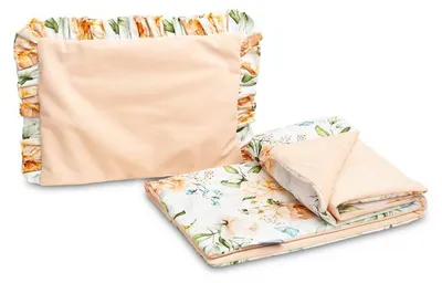 Sensillo Kinderwagen-Set Velvet Pfingstrose, Pfirsich, mit Rüsche, 2-teilig