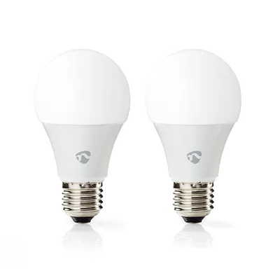 Two white LED light bulbs are shown against a white background.
