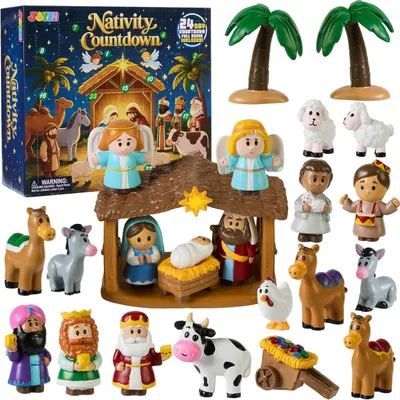 Immagine prodotto di Calendario dell'Avvento per Natale - Miniatura - Giocattoli - Figure natalizie - Set della Natività - Calendario per bambini - Regalo per le feste natalizie