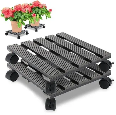 Produktbild von Famanu Plantenroller Tragkraft bis 80 kg - WPC Pflanzentrolley - 30 cm - Grau
