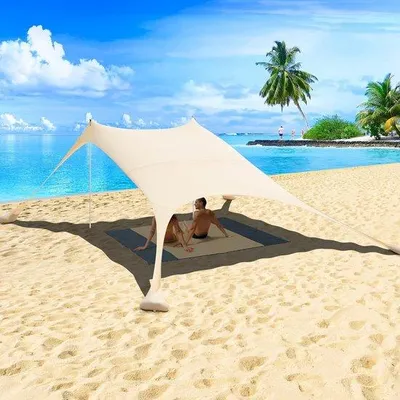 Produktbild von Famanu Strandzelt 2,4 x 2,4 m - Beige mit UV-Schutz UPF 50+
