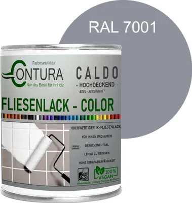 Produktbild von Fliesenlack 750ml. Fliesenfarbe 20 Farben Lack Fliesen Wand Boden Bad Küche - RAL 7001 Silbergrau