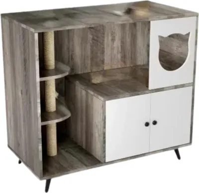 Produktbild von Bolt Edge Verstecktes Katzenklo-Möbel – 3-Etagen Regale mit Katzenklo-Auffang – Katzenbox-Schrank 100x92x50cm für Wohnzimmer