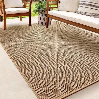Produktbild von Unyqoos® Outdoorteppich Kenzy – Jute-Optik Rautenmuster, Beige-Braun, für Innen & Außen, 240 x 340 cm