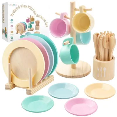 Image de Omgoods - Ensemble de cuisine en bois - Kit de jouets Montessori de 27 pièces pour enfants de 3 à 5 ans
