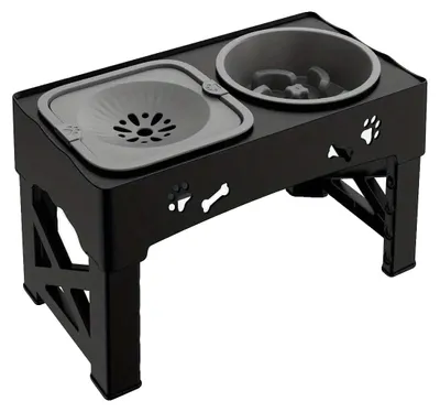 Image de Distributeur de nourriture surélevé pour chiens, hauteur réglable, conception pour une alimentation lente, couleur noire