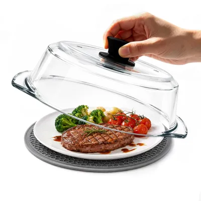 Mikrowellenabdeckung aus Glas, Spritzschutz, Silikongriffe, BPA-frei
