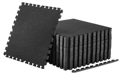 Produktbild von SucceBuy 24 x Puzzlematte Bodenschutzmatte 610 x 610 x 14 mm, Hochdichte EVA-Schaumstoffmatte, Ineinandergreifende Fitnessmatte Gymnastikmatte Sportmatte, Trainingsmatte (Schwarz) mit Grauen Punkten