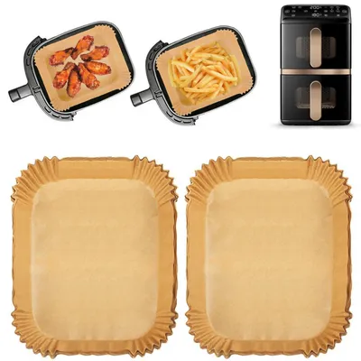 Immagine prodotto di Carta forno per friggitrici ad aria, 120 pezzi, dimensioni 21x17 cm, compatibile con Philips Serie 4000 Dual Basket, Ninja AF400EU, SL400EU