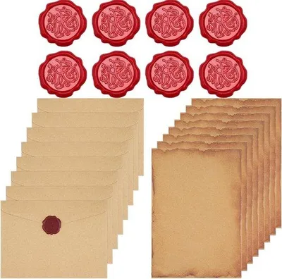 Productafbeelding van Romantische briefpapierset met 24 stevige velletjes papier, 8 waszegelstiften en een set voor romantische liefdesbrieven.