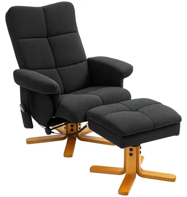 Produktbild von Massagesessel mit Fußhocker – 145° Liegefunktion, drehbar, Polyester, Schwarz