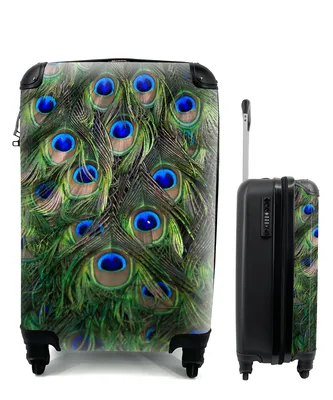 Produktbild von MuchoWow® Koffer Handgepäck Trolley Rollkoffer Kleine Reisekoffer mit 4 Rollen - Pfau - Federn - Augen - Blau - Cabin Size < 55x40x23 cm & 55x40x20 cm - Fotokoffer - Kabinenkoffer - Boardgepäck - Reise-Box - Reisekoffer - Reisegepäck - Koffer mit Bild - Trolley für Kinder