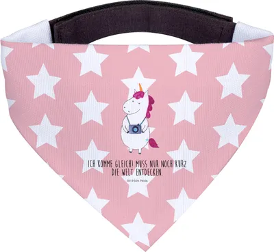 Produktbild von Mr. & Mrs. Panda Hunde Halstuch Einhorn Fotograf - Rot Pastell - Geschenk, Hund, Hundehalstuch, Unicorn, Städtereise, Schal, Tuch, Kamera, Weltenbummler, Reisen, Für