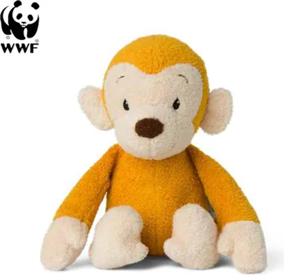 A stuffed monkey toy is shown against a white background.
