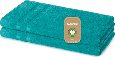 Produktbild von Lavea® 2er Set Gästetuch 30x50 cm, Gästehandtücher Bali aus Baumwolle, saugstark, 100% GOTS Baumwolle, Ozeanblau