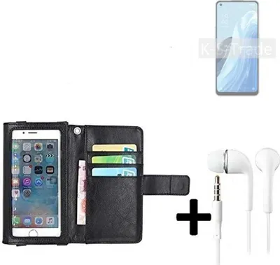 Produktbild von K-S-Trade Handyhülle + Kopfhörer kompatibel mit Oppo Reno7 A 5G Schutzhülle Case mit Displayschutz / Schutzfolie schwarz + Kopfhörer Flip Cover