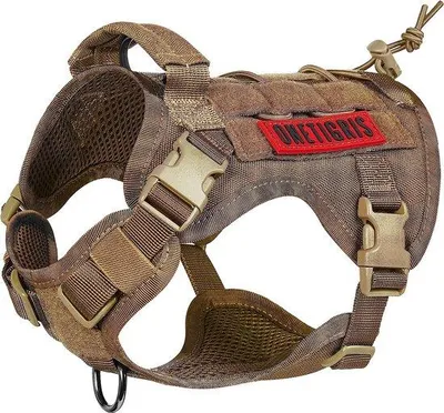 Imagen del producto de Arnés táctico para perros Unyqoos® de nailon 1000D con sistema MOLLE, ajustable, talla XS, color marrón coyote: chaleco de entrenamiento con asa, superficie de agarre y 4 cierres rápidos