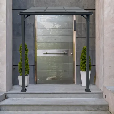 Produktbild von HOME DELUXE - Vordach Haustür CUBIS - Größe: Medium - 219 x 150 x 258 cm - Anthrazit, Gestell: Aluminium, inkl. Polycarbonat Platten I Hautürvordach Pultdach Glasvordach