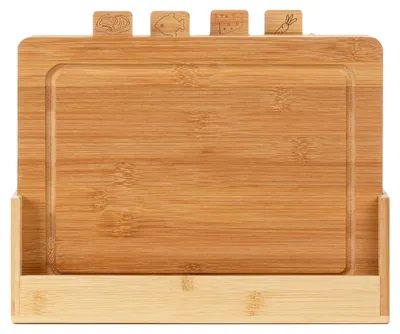 4 Bambus-Schneidebretter mit Ständer, antibakteriell, 28x23 cm