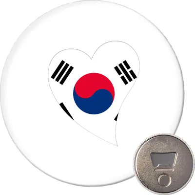 Produktbild von Huuraa Magnet Südkorea Flagge Herz 59mm Kühlschrankmagnet rund Flaschenöffner Geschenkidee