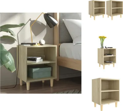 Immagine prodotto di vidaXL Comodini 2 pz. Gambe in legno massiccio rovere Sonoma 40x30x50cm - Comodini