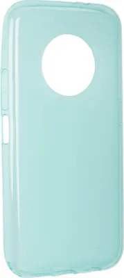A light blue phone case with a circular cutout for the camera.