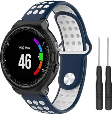 Produktbild von BStrap Silicone Sport Armband für Garmin Forerunner 235, dark blue/white