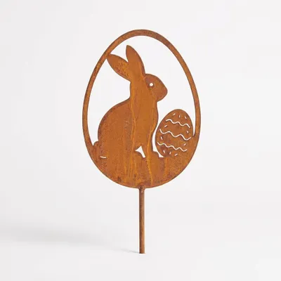 Produktbild von Osterdeko - Osterhase mit Ei 20 x 6 x 1 cm - Edelrost Metall Dekofigur - Rostdeko Garten Frühling - Osterdeko Vintage Look für Außen und Innen