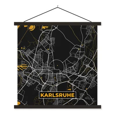 Produktbild von MuchoWow® Textilposter Karlsruhe - Gold - Stadtplan - Karte - Deutschland 120x120 cm mit schwarzem Rahmen - Aufhängungsset