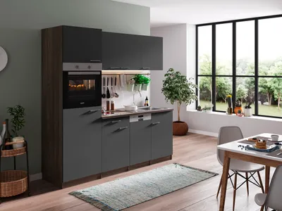 Produktbild von Küche Küchenzeile Küchenblock Einbauküche Eiche York Grau Oliver 205 cm Respekta
