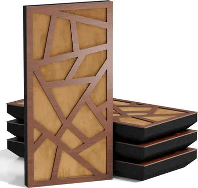 Productafbeelding van Set van 10 smalle akoestische panelen SKYROSS-F, 50x25x5 cm, notenhout/goud