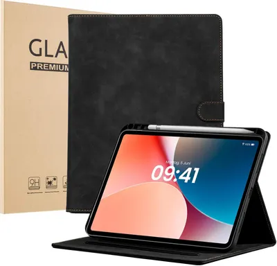 Produktbild von LBH Tablet Schutzhülle + 2x 9H Display Glas für Apple iPad Air 6. Gen 11 Zoll Cover Case Schutz Tablet Farbe: Schwarz