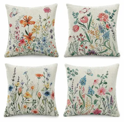 4er Set Kissenbezug 45x45 cm, Outdoor, Blumen & Schmetterlinge