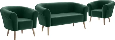 Produktbild von MEBLINI Mini Sofa Set 2-1-1 für Wohnzimmer - Mini Lounge für vier Personen - Küchensofa - Sofa Klein - Sitzgarnitur - Polstergarnitur - Sofagarnituren - EMILIA - 2+1+1 - Grün Samt