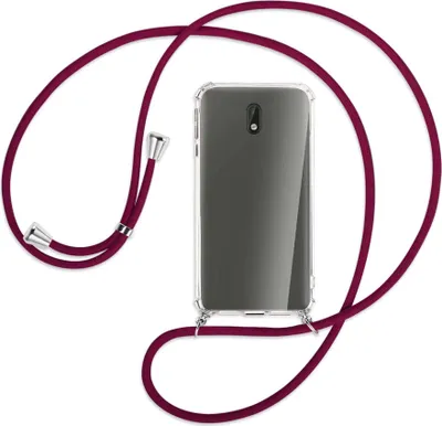Produktbild von Handykette Backcover-Schutzhülle mit Band (Metall silberfarben) für Nokia 3 - dunkelrot