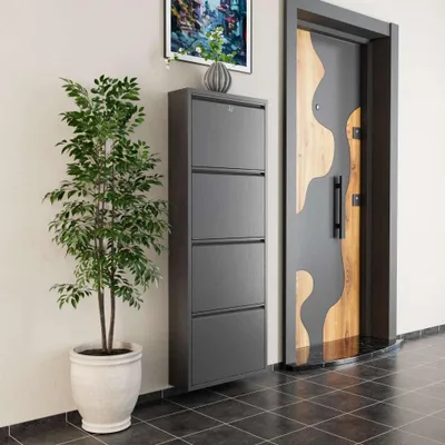 Obrázok produktu pre Skye Decor, Locking 4 Piece Metal - Anthracite, skriňa na topánky, antracitová, 100 % KOV, 50 x 15 x 136 cm