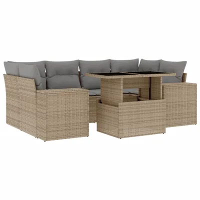 Produktbild von 7-tlg. Garten-Sofagarnitur mit Kissen Beige Poly Rattan