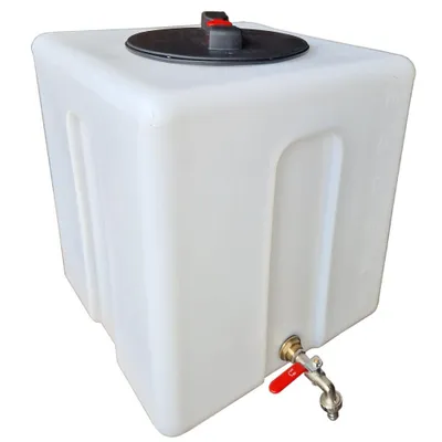 Produktbild von Wassertank 60 Liter Weiß mit Auslaufhahn – Trinkwasserbehälter lebensmittelecht, UV-beständig, PE-Kunststoff, geeignet für Transport, KMND