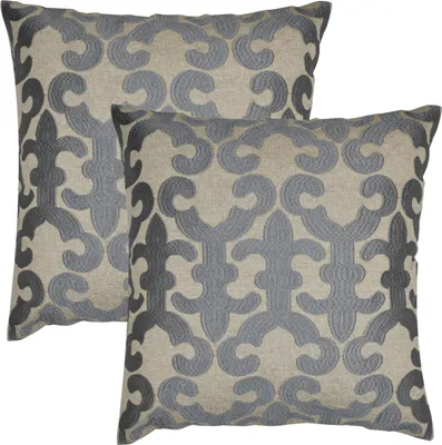 Produktbild von Marrakesch 2er Set Kissenbezug Kissen 40x40 cm groß | Sofakissen Kuschelkissen aus Baumwolle bestickt als Wohnzimmer Deko auf dem Sessel & Sofa | Dekokissen Kayon Grau als Stuhlkissen im Esszimmer