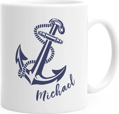 Produktbild von personalisierte Kaffee-Tasse mit Namen Anker Namenstasse persönliche Geschenke für Männer SpecialMe® weiß Keramik-Tasse