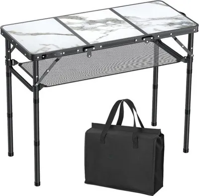 Produktbild von Famanu Campingtafel - Inklappbar, Tragbar, Höhenverstellbar - Schwarz & Weiß